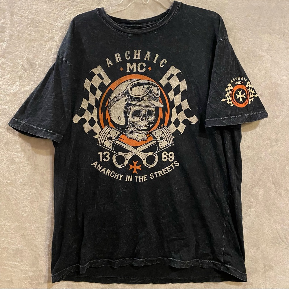 Archaic Shirt Men’s 3X Black Tee Anarchy in the Streets Skull Cross Motor Club